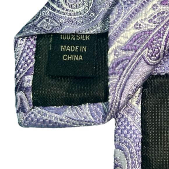PRONTO UOMO Men's 100% Silk Skinny Necktie Designer PAISLEY Purple Silver EUC - Picture 4 of 7